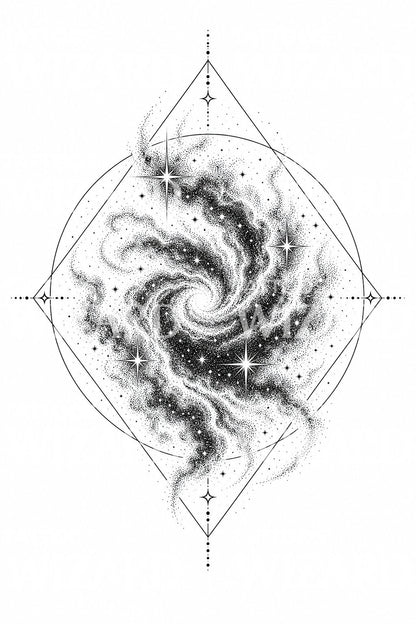 Dotwork Nebula Galaxy Tattoo Design