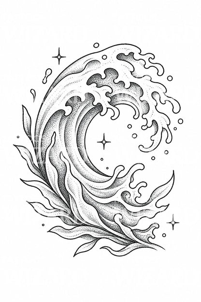 Dotwork Ocean Wave Tattoo Illustration