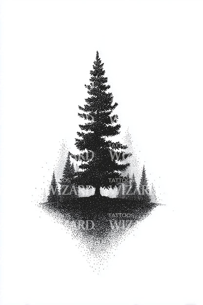 Dotwork Pine on Ridge Tattoo Design