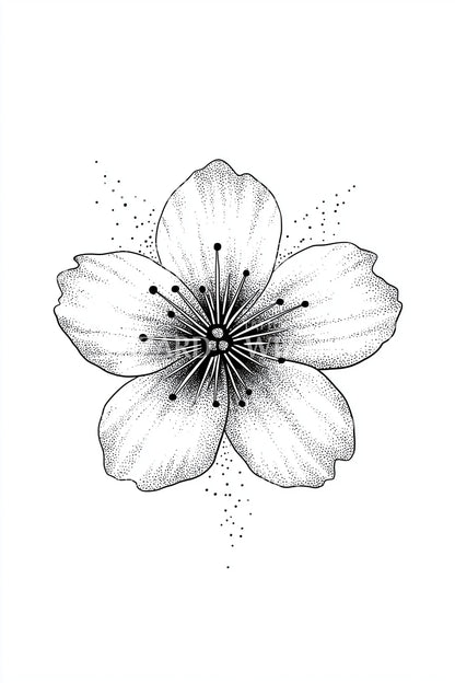 Design de Tatuagem de Pétala de Sakura em Dotwork