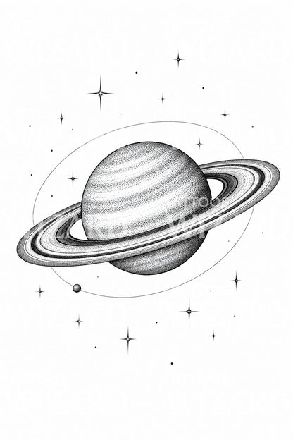 Dotwork Saturn Planet Tattoo Design