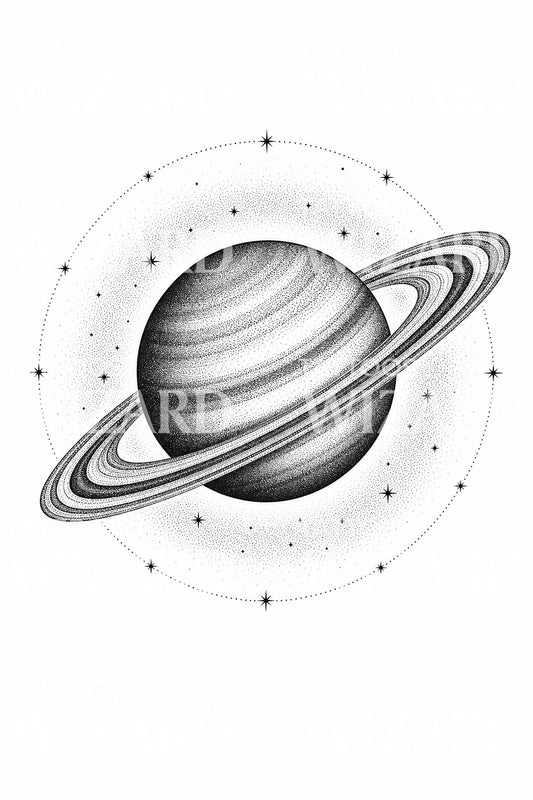 点刺风土星行星纹身设计