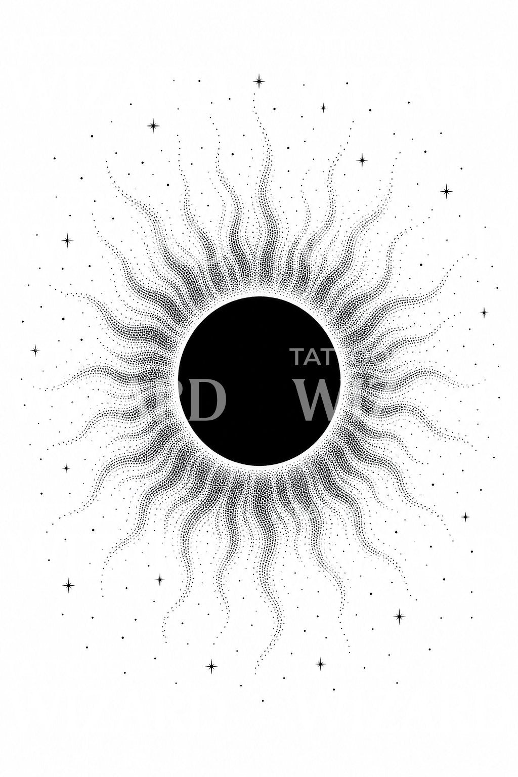 Tetovací návrh slunečního zatmění v dotwork stylu