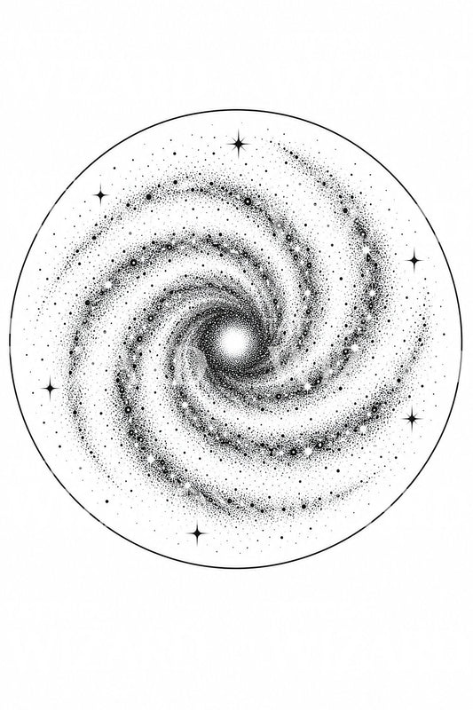 Design per tatuaggio galassia a spirale in dotwork