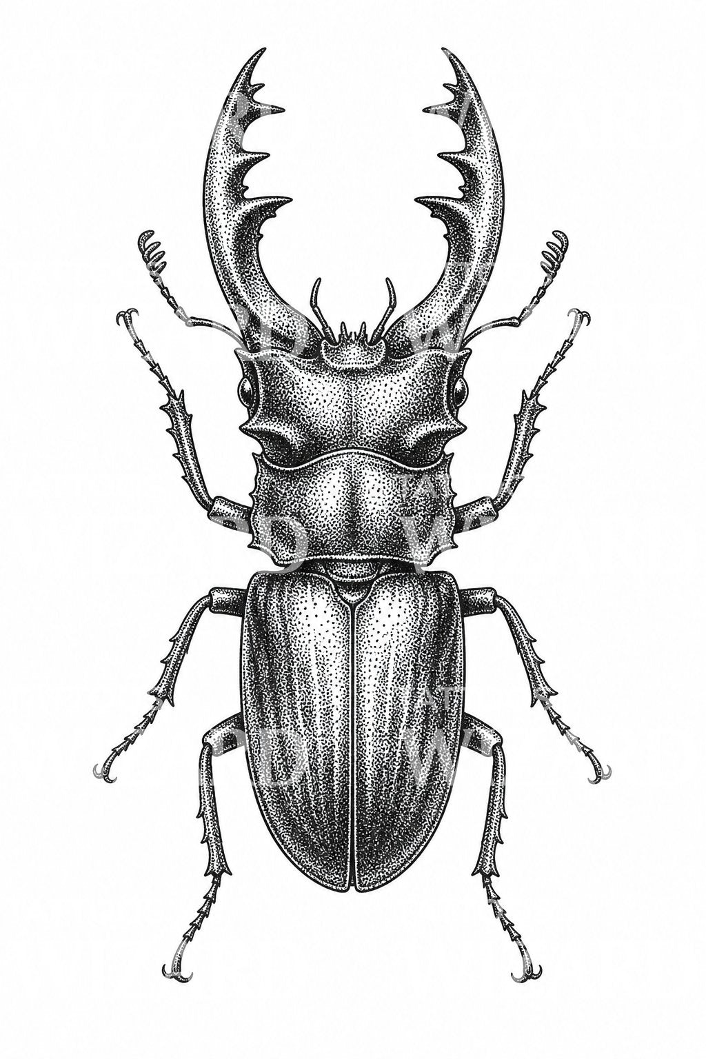 Dotwork Stag Beetle Tattoo Design