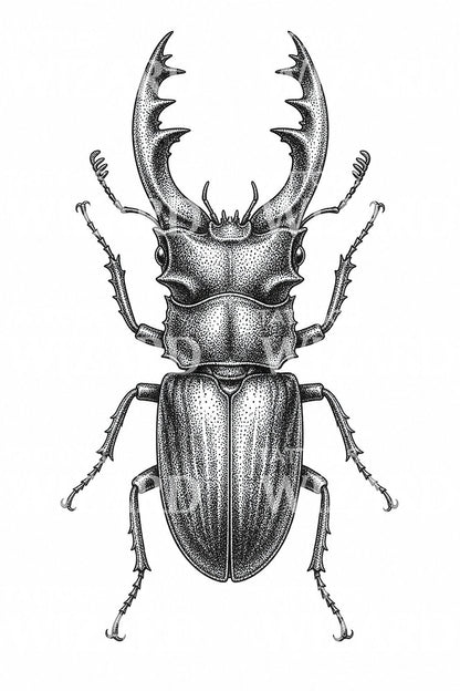 Dotwork Stag Beetle Tattoo Design