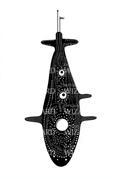 Dotwork Submarine Emblem Tattoo Design