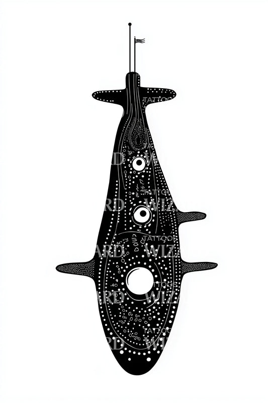Dotwork Submarine Emblem Tattoo Design