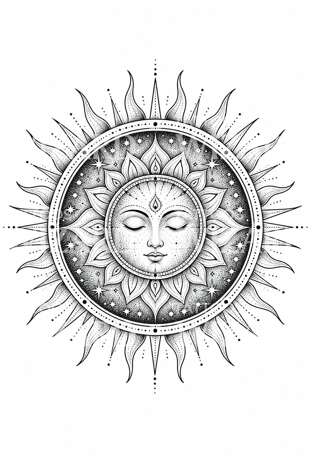 Dotwork Sun Mandala Tattoo Idea