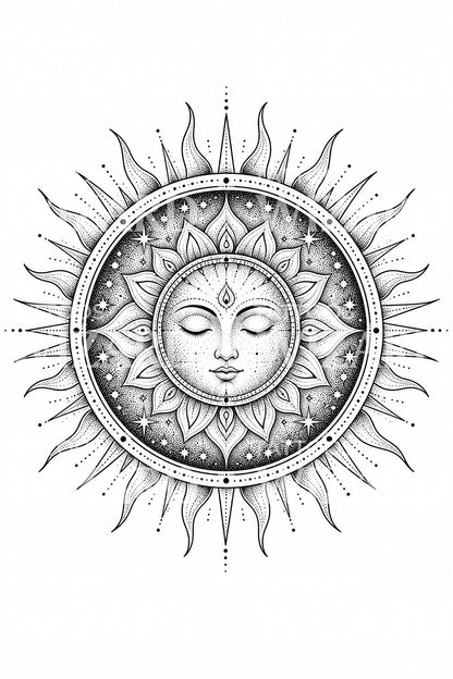 Dotwork Sun Mandala Tattoo Idea