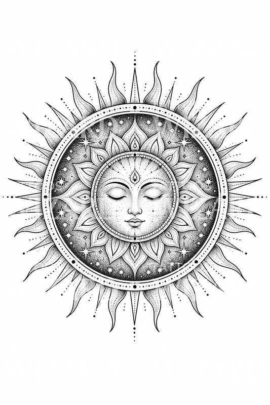 Dotwork Sun Mandala Tattoo Idea