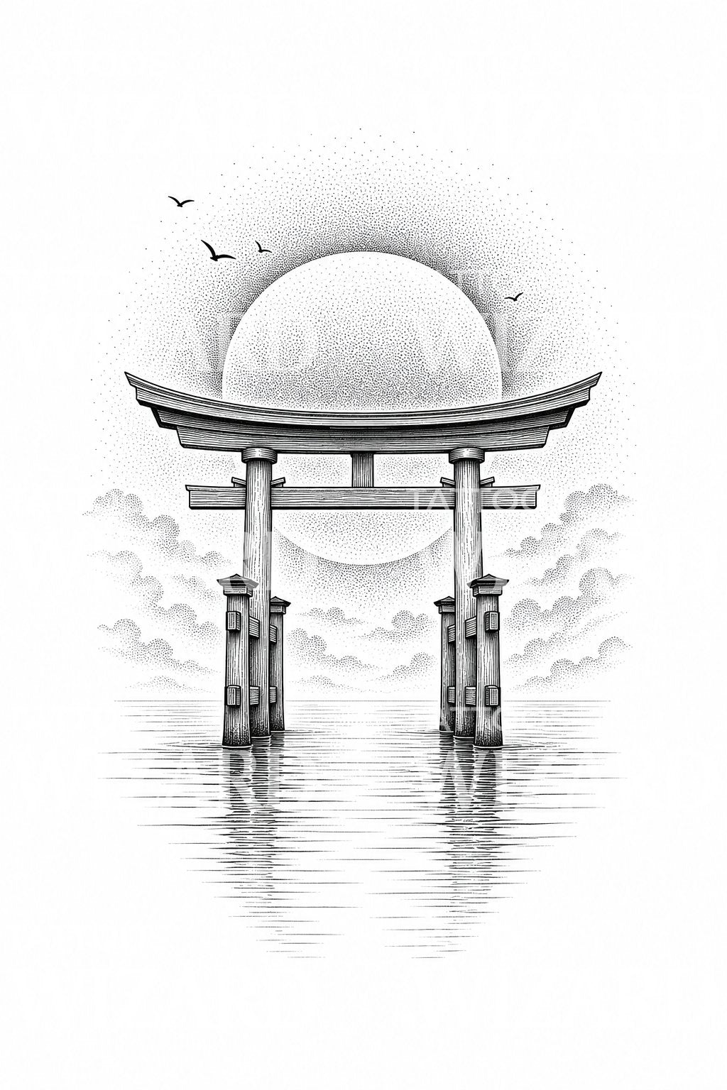 Dotwork Torii Gate Tattoo Design