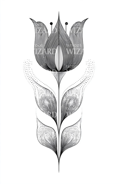 Dotwork Tulip Emblem Tattoo Design
