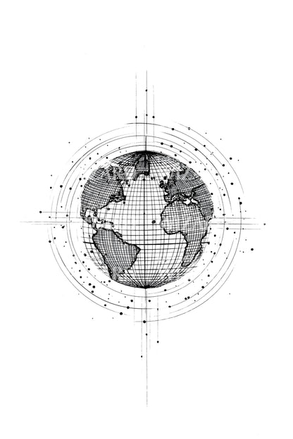 Dotwork World Map Tattoo Design