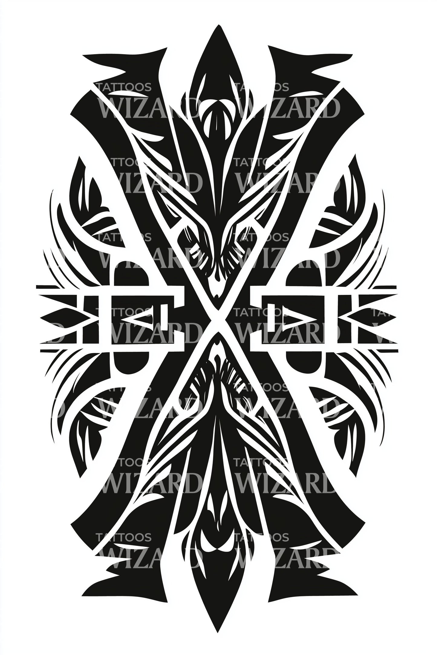Double Blade Tribal Cross Tattoo Design