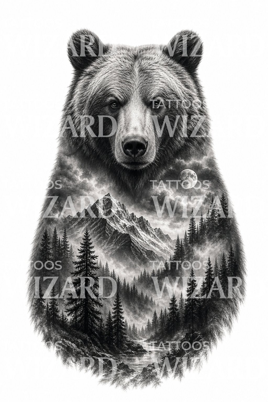 Doppelbelichtung Bär Tattoo-Design