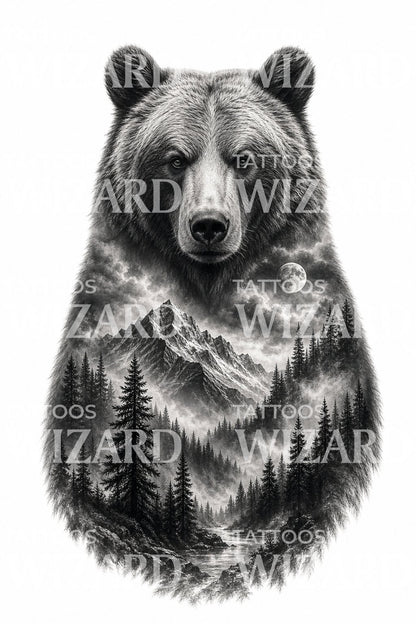 Doppelbelichtung Bär Tattoo-Design