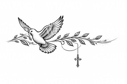 Dove and Rosary Tattoo Design