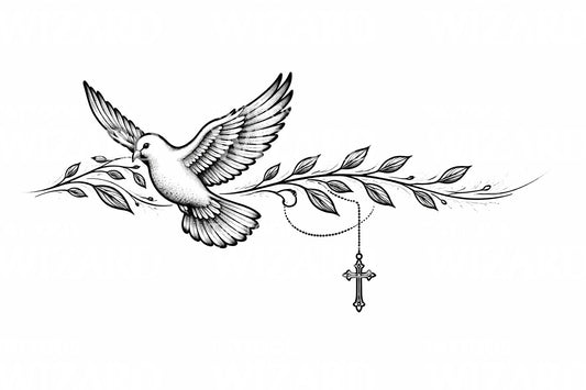 Dove and Rosary Tattoo Design