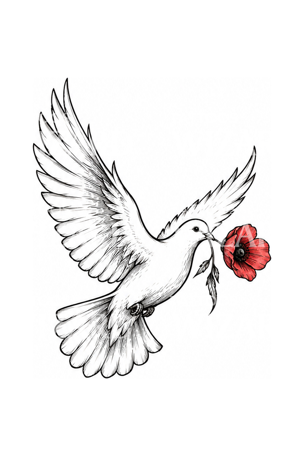 Tattoo-Idee: Taube mit roter Mohnblume