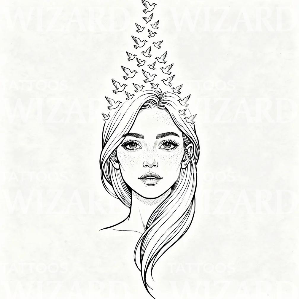 Dove Crown Portrait Tattoo Design