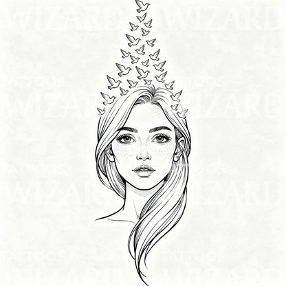 Dove Crown Portrait Tattoo Design
