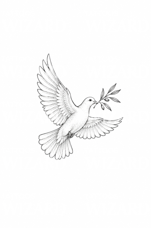 Dove with Olive Branch Fine Line Tattoo Design