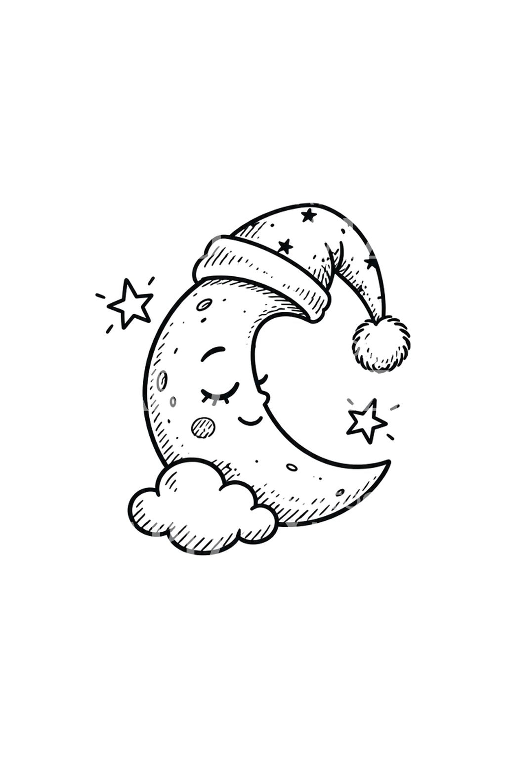 Doodle av en søvnig måne og sky