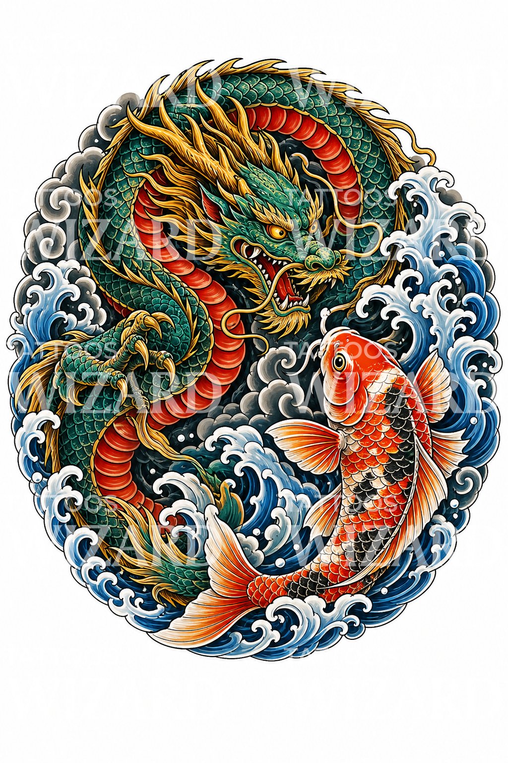 Dragon and Koi Tattoo Design