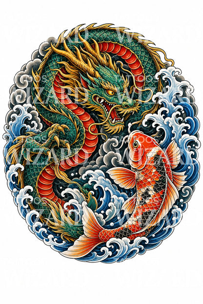 Dragon and Koi Tattoo Design