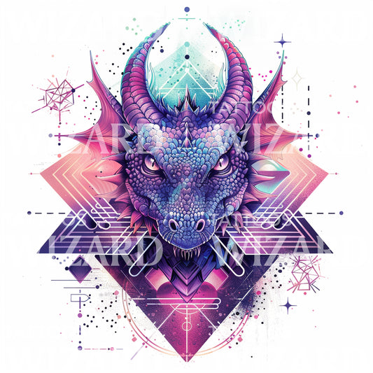 Dragon Face and Cosmic Geometry Tattoo Design
