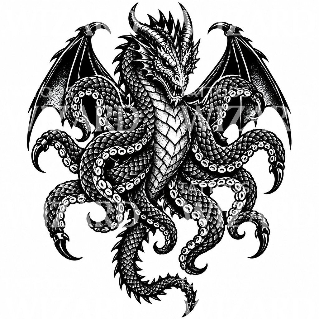 Drachen-Kraken-Tattoo-Design