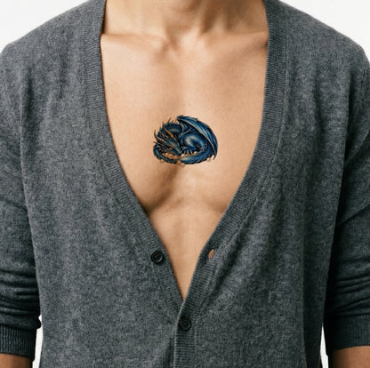 Sapphire Dragon on Pearl Hoard Tattoo Illustration