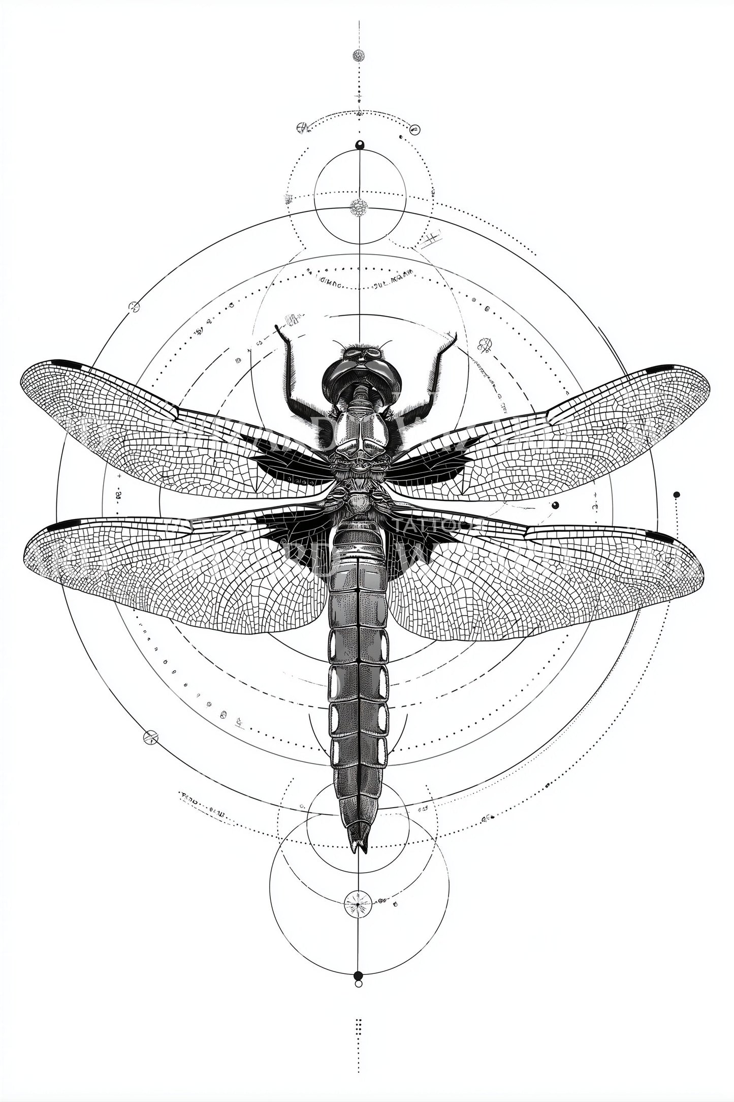 Dragonfly Blueprint Halo Tattoo Design
