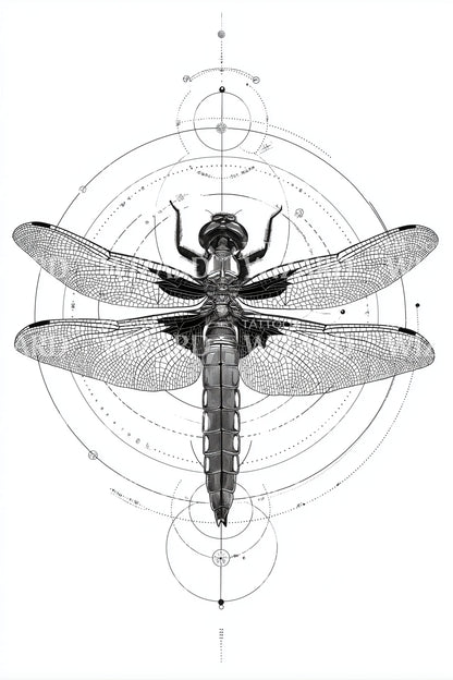 Dragonfly Blueprint Halo Tattoo Design