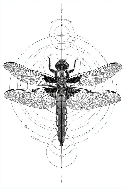 Dragonfly Blueprint Halo Tattoo Design