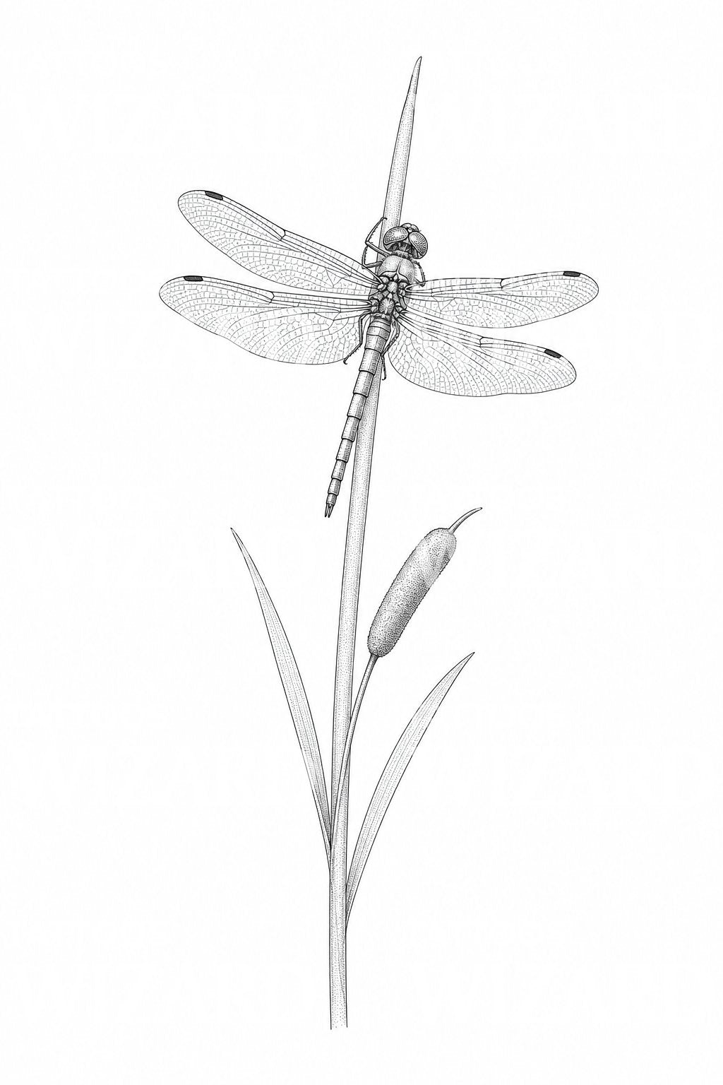 Dragonfly on Bulrush Reed Tattoo Design
