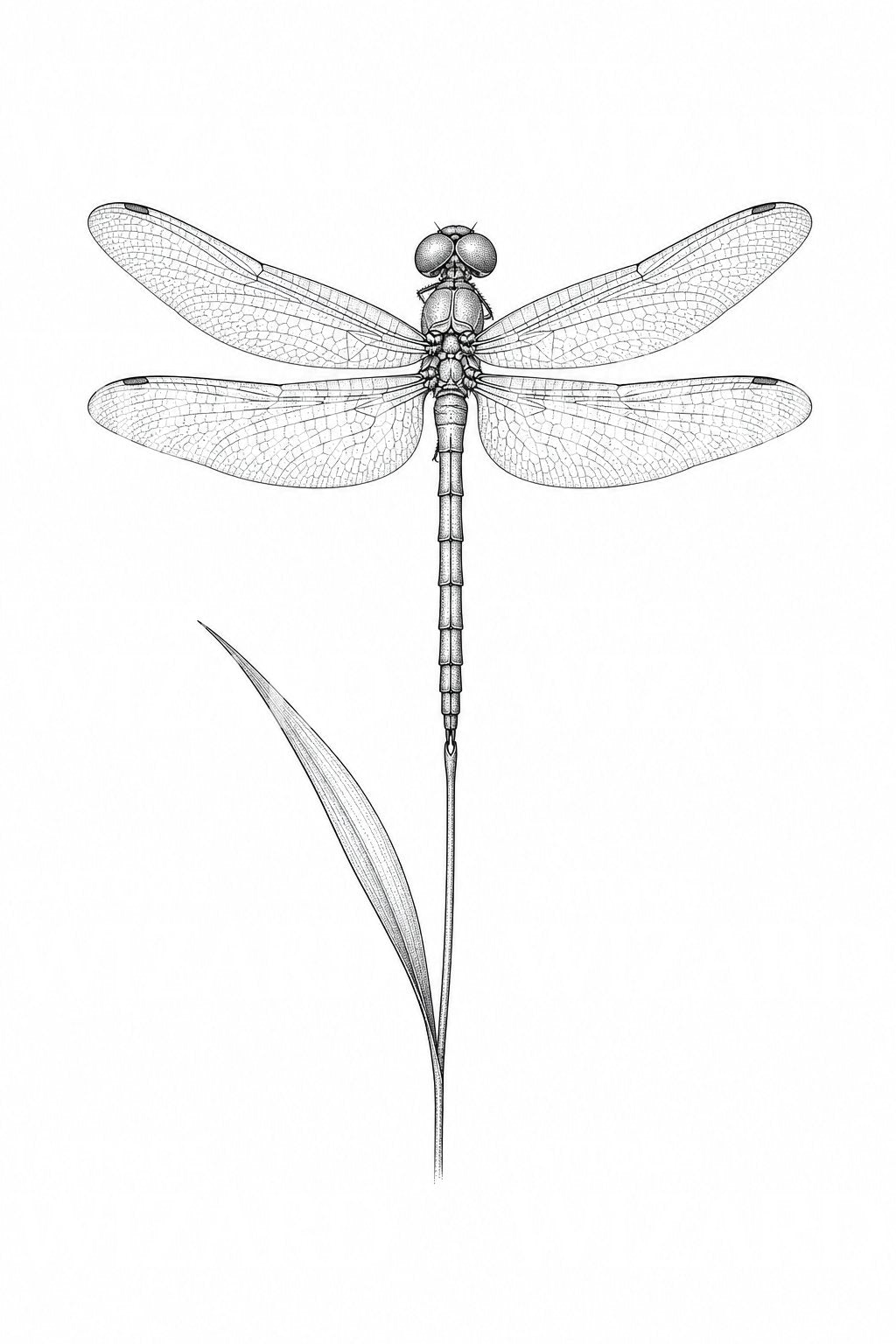 Dragonfly on Reed Fine Line Tattoo Design