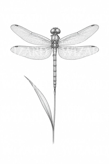 Dragonfly on Reed Fine Line Tattoo Design