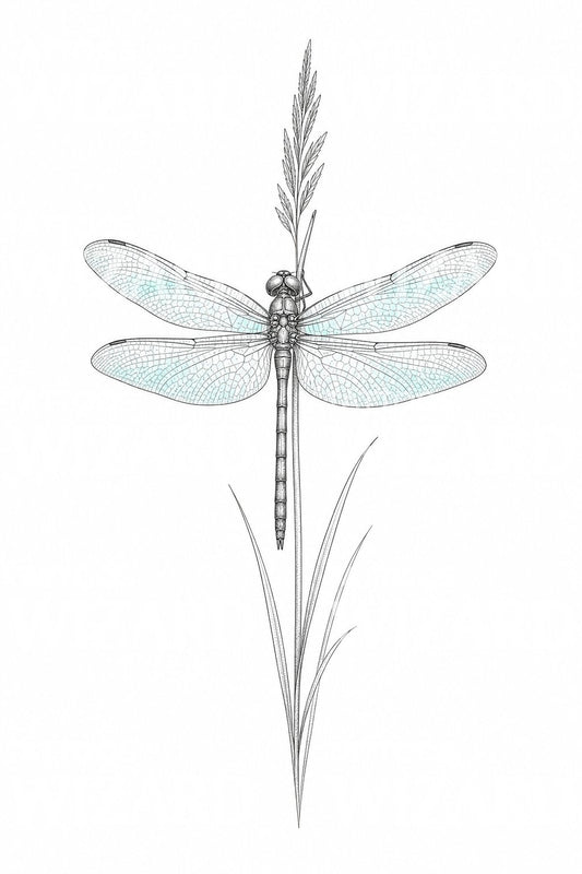 芦苇上的蜻蜓纹身插画