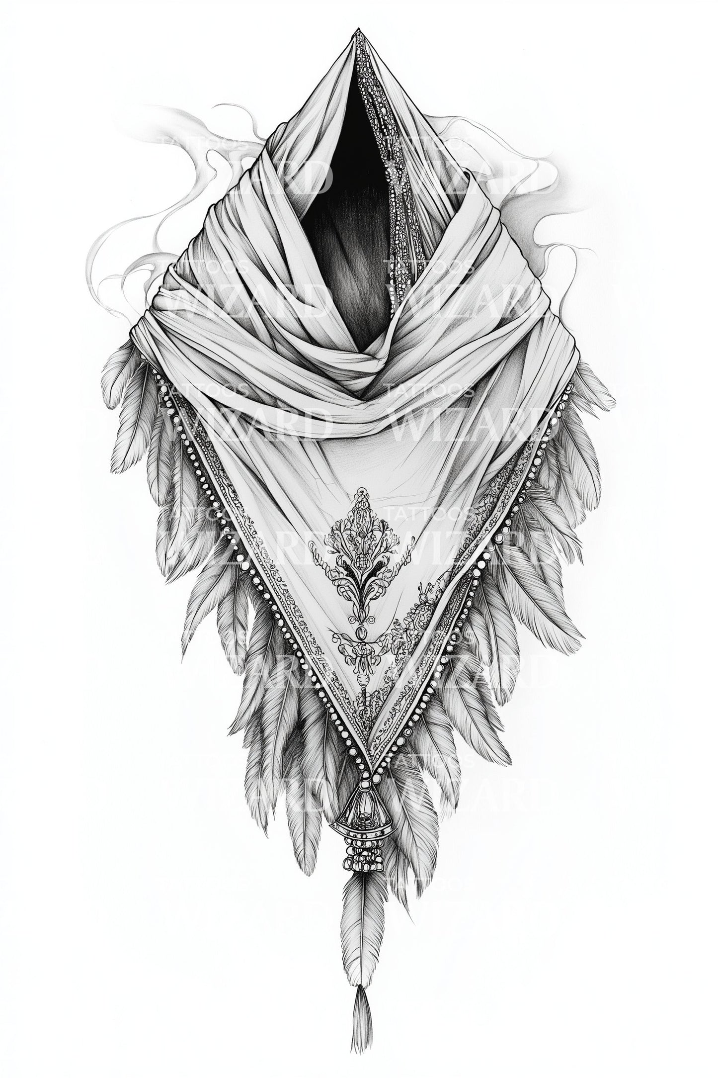 Draped Boho Shawl Tattoo Illustration