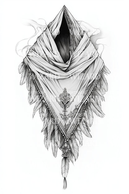 Draped Boho Shawl Tattoo Illustration
