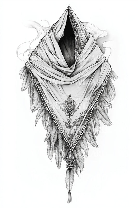 Draped Boho Shawl Tattoo Illustration