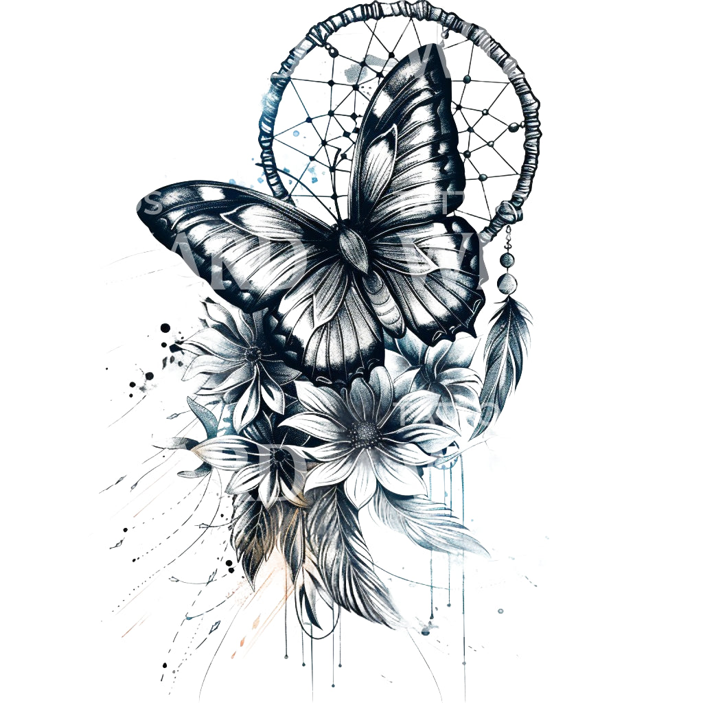 Traumfänger und Schmetterling Tattoo Design