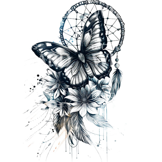 Dream Catcher and Butterfly Tattoo Design