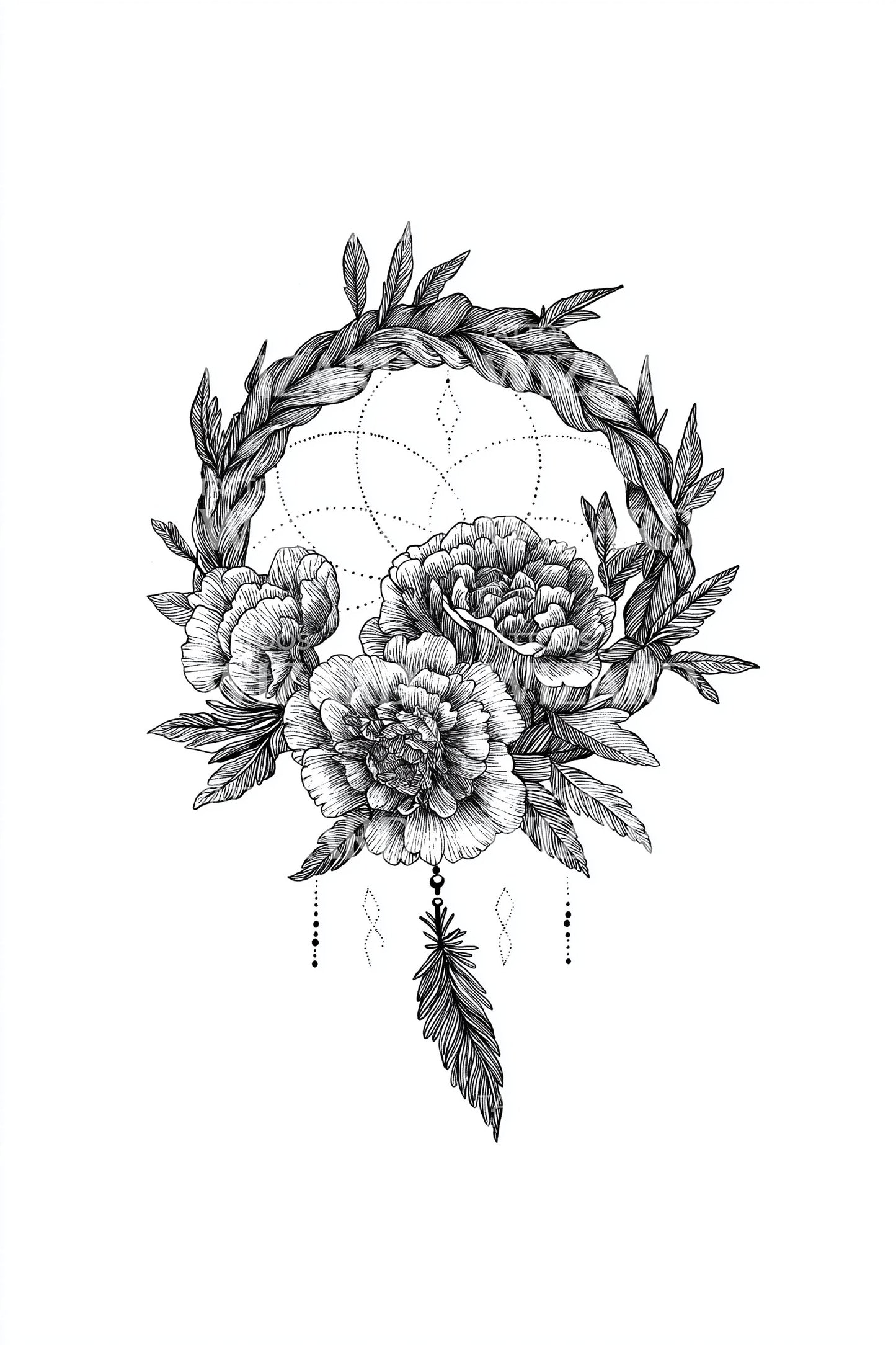 Dreamcatcher Rose Wreath Tattoo Idea