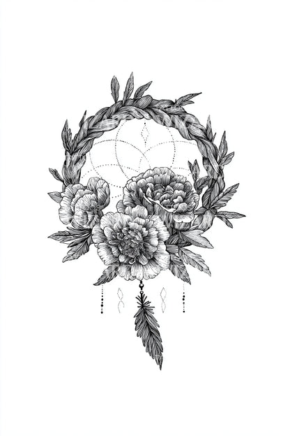 Dreamcatcher Rose Wreath Tattoo Idea