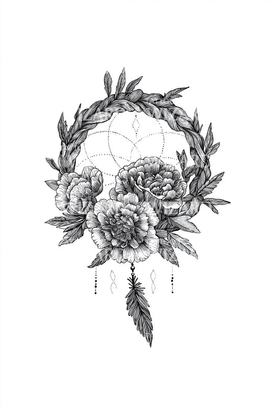 Dreamcatcher Rose Wreath Tattoo Idea