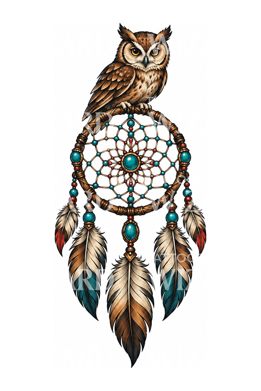 Attrape-rêves avec hibou et perles turquoise