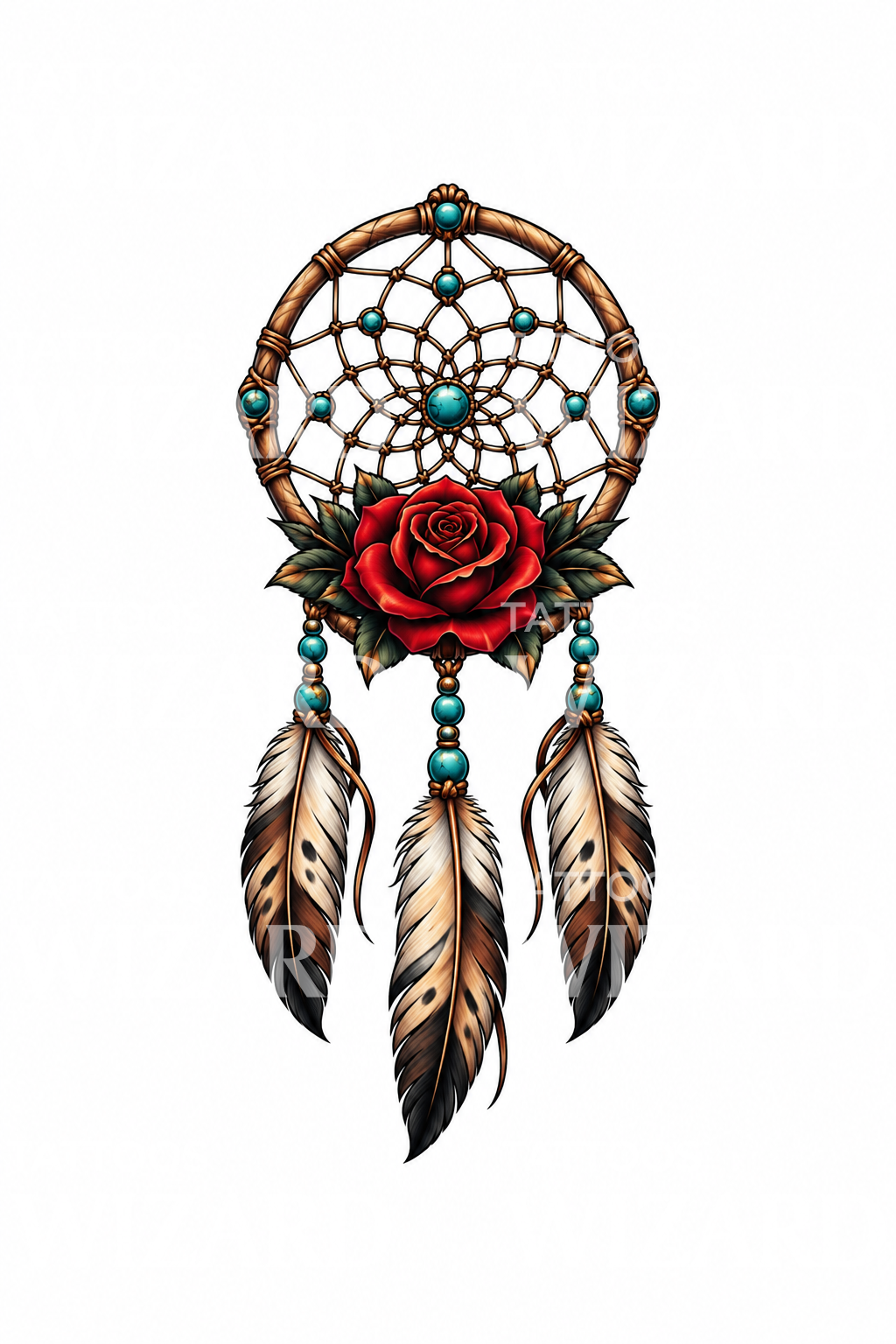 Dreamcatcher with Red Rose Tattoo Design